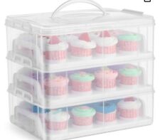 3 Tier Stackable 36 Cupcake Cake Carry Box with Handle (white)