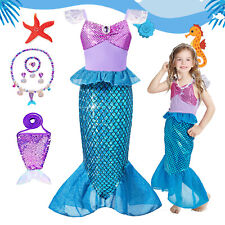 Kid Girls Little Mermaid Ariel Fancy Dress Up Cosplay Costume Book Day Outfits