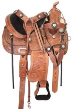Western Leather Saddle Handmade trail barrel studded hand tooled leather tack