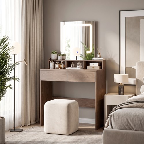 Vanity desk with mirror and - with,