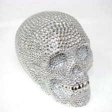 Silvery Studded Skull Sculpture Ornament 7" Halloween Decoration