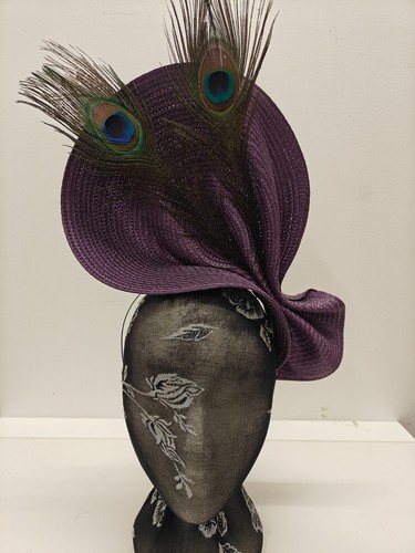 Purple large straw fascinator - straw,