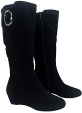 LADIES WOMENS HIGH MID CALF PLATFORM WEDGE LOW MID HEEL BUCKLE ZIP SHOES BOOTS