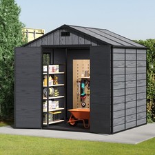 Plastic Outdoor Garden Shed 8x6FT 8x4FT 6x4FT Storage Sheds Tool Box Grey House