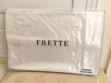 FRETTE 2x Standard Pillowcases ITALY 1Bourdon Beige Embroider 100% Cotton NEW 