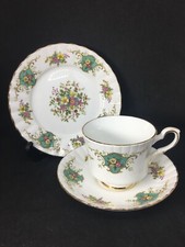 Royal Stafford True Love Trio Cup Saucer Afternoon Tea Green White Floral Vtg 23