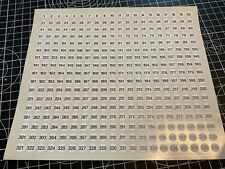 Subbuteo Box Reference numbers 1 - 340 Pre-Cut Reproduction Number Decals
