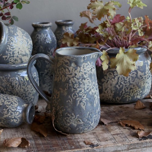 Blue floral jug vase - jug, vase,