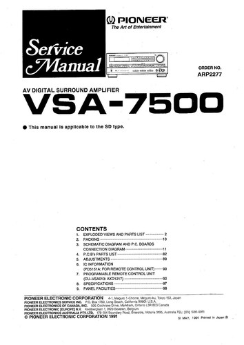 Service manual for pioneer - for,