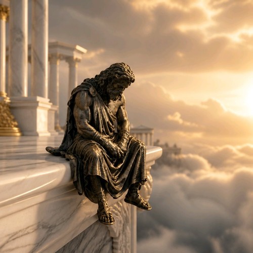 Sad zeus sitting - a, ledge