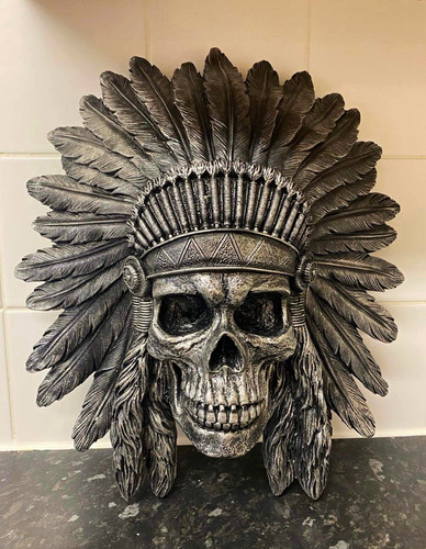 Grey painted resin skull - painted,