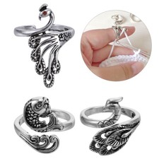 3 Pcs Thread Hook Vintage Rings Crochet Finger Wool Holder Adjustable Knitting