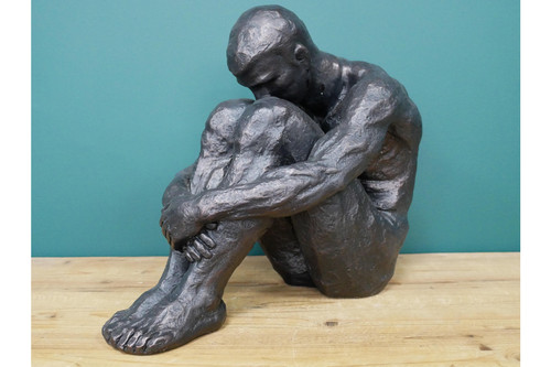 Large 34cm sitting man bronze - 34cm,