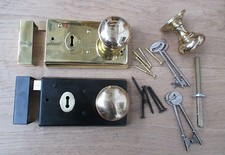 5.5" x 3"  TRADITIONAL OLD VINTAGE STYLE RIM DOOR LOCK & RIM KNOB SET HANDLES