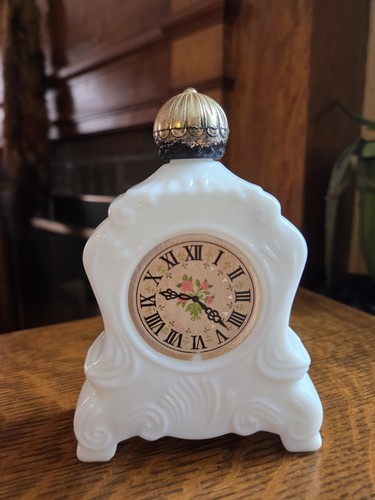 Avon white glass mantel - white, clock