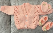 hand knit baby girl peach