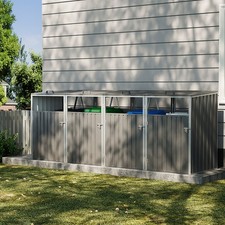 Wood Grain Four Wheelie Bin Storage Metal Store Cover Rubbish Dustbin 4 Sheds UK