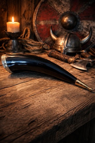 Viking drinking horn with - drinking,
