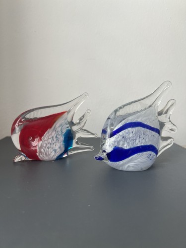 Pair art glass tropical fish - art,