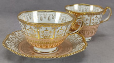 Flight Barr Worcester Apricot & Gold Paneled Floral Tea Cup & Saucer Trio E