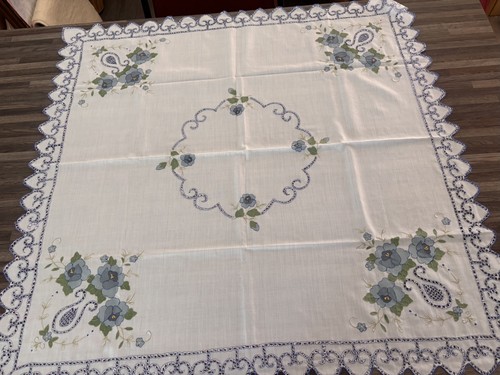 Vintage blue floral cutwork - vintage,