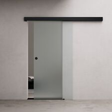 Interior Home Sliding Glass Door Black Fully Frosted Have Duty Track Rail 8mm