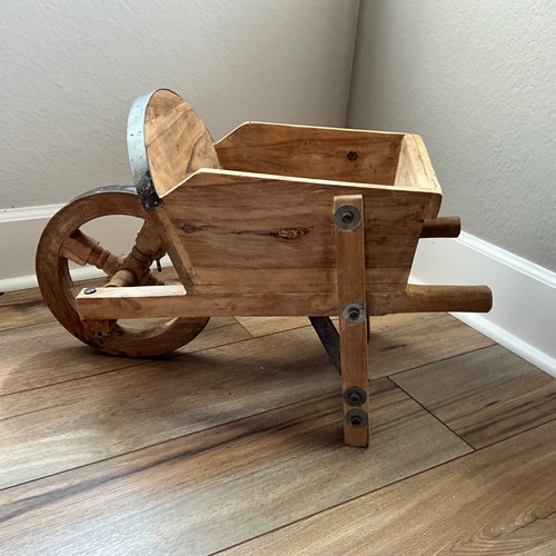 Rustic wooden wheelbarrow - wooden,