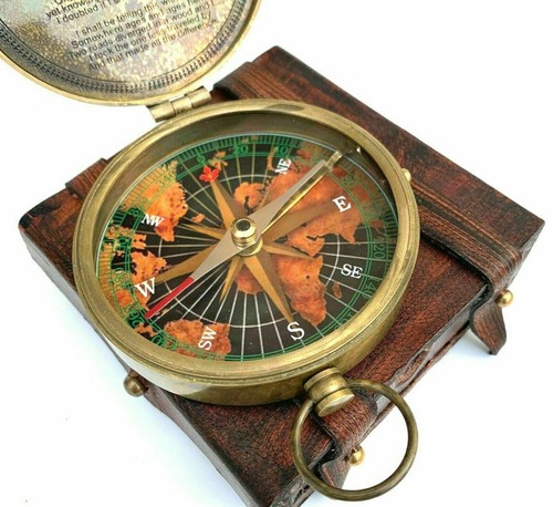 Engraved brass sundial compass - engraved,