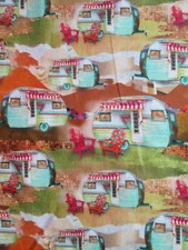 VINTAGE TRAILERS CAMPERS RED CHAIRS AWNINGS CUTE TRUCKS COTTON FABRIC BTHY