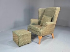 Vintage Parker Knoll Style Wingback with Footstool 1970s Green EB9988 VCLO