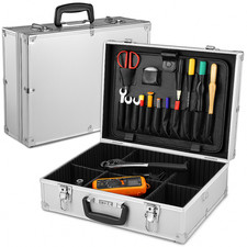 Lockable Tool Storage Case Aluminium Carry Handle Shoulder Strap Organiser Box 