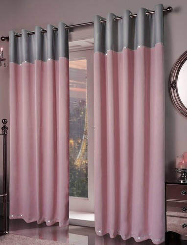 Pink silver eyelet curtains - silver,
