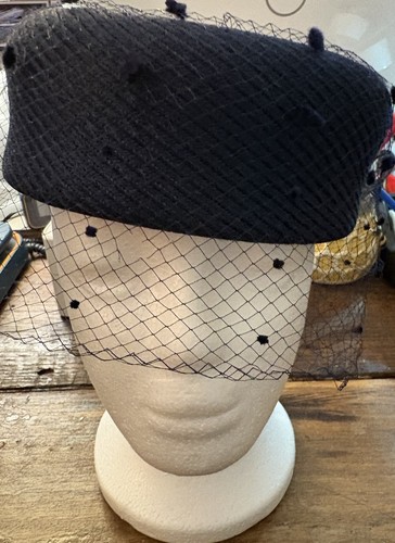 Navy blue pillbox - blue, hat