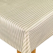 Linen Effect Green Stripe PVC Vinyl Wipe Clean Oilcloth Tablecloth