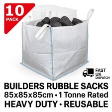 10x Builders Bulk Bags 85x85x85cm Rubble Sacks 1 Tonne Heavy Duty Reusable X 10