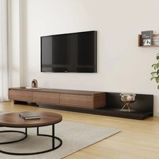 Extendable TV Stand Walnut 200–330cm Entertainment Unit w/ Storage Drawers, Thic