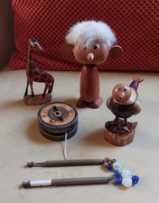 Antique And Mid-Century Treen Job Lot Includes Yo-Yo Antique Bobbins Danish Gonk