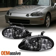 Fit 93-97 Honda Del Sol Black 1 Piece Headlights Corner Signal Lamps L + R