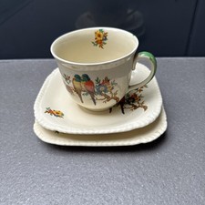 Vintage Crown Staffordshire Knot Pottery Art Deco Parrot Side Plate, cup saucer 