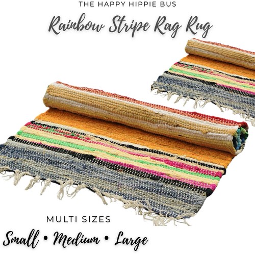 Rainbow rag rug boho cotton - rag,