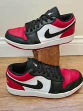 Nike Trainers Mens Size UK 8.5 Air Jordan 1 Low Bred Toe Red Black Bulls Shoes
