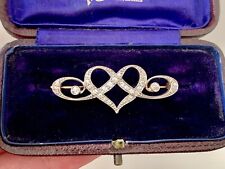 Edwardian Diamond Brooch, Heart Detail Platinum & Gold Setting