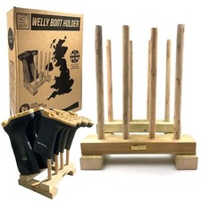 Welly Boot Rack Floor Stand Wellington Shoe Outdoor Holder Wooden 4 Pair