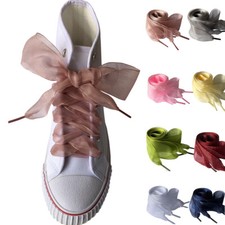 1.6" Wide Flat Shoelaces Chiffon Ribbon Sport Shoe Laces for Sneakers Boots 55"
