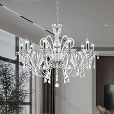 10-Arms Clear Chandelier Crystal Glass Ceiling Light Candle Large Pendant Lamp