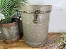 Vintage Indian Industrial Galvanised Metal Rice Grain Storage Drum Bin Cannister