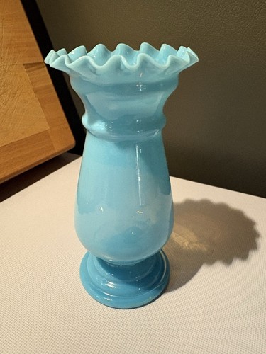 Antique blue milk glass vase - blue,