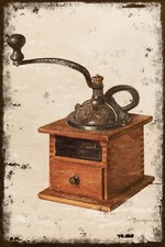 Vintage Coffee Grinder Illustration No.2, Aged Look, Printed on New Metal Sign