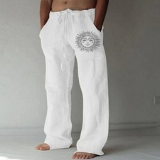 Mens Boho Hippy Sun Loose Harem❤Pants Pocket Cotton Linen Casual Beach Trousers