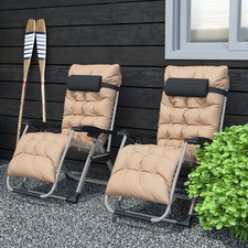 Set of 2 Reclining Zero Gravity Sun Loungers w/ Cushions for Garden or Patio Use